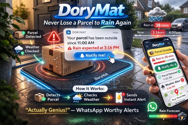 DoryMat weather alert - rain expected at 3:16pm